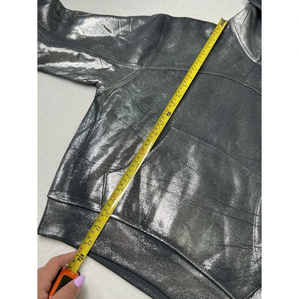 ZARA Womens Girls Metallic Silver Punk Gothic Rock Hoodie‎ Sweatshirt Size S - Picture 14 of 15